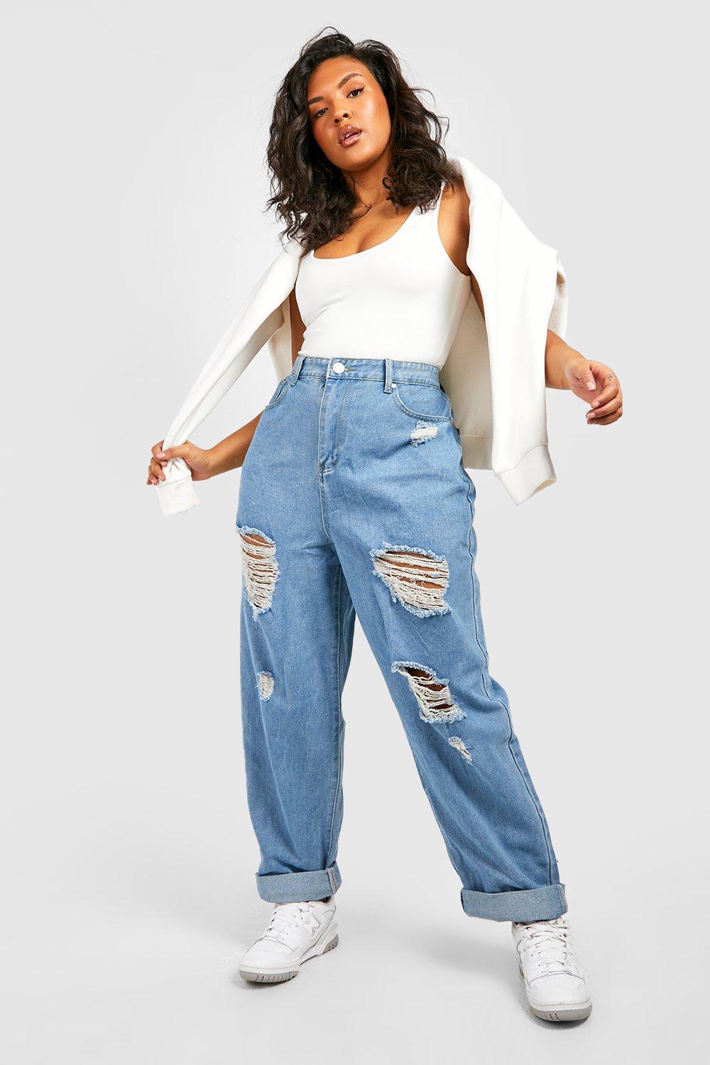 Light denim ripped sales mom jeans